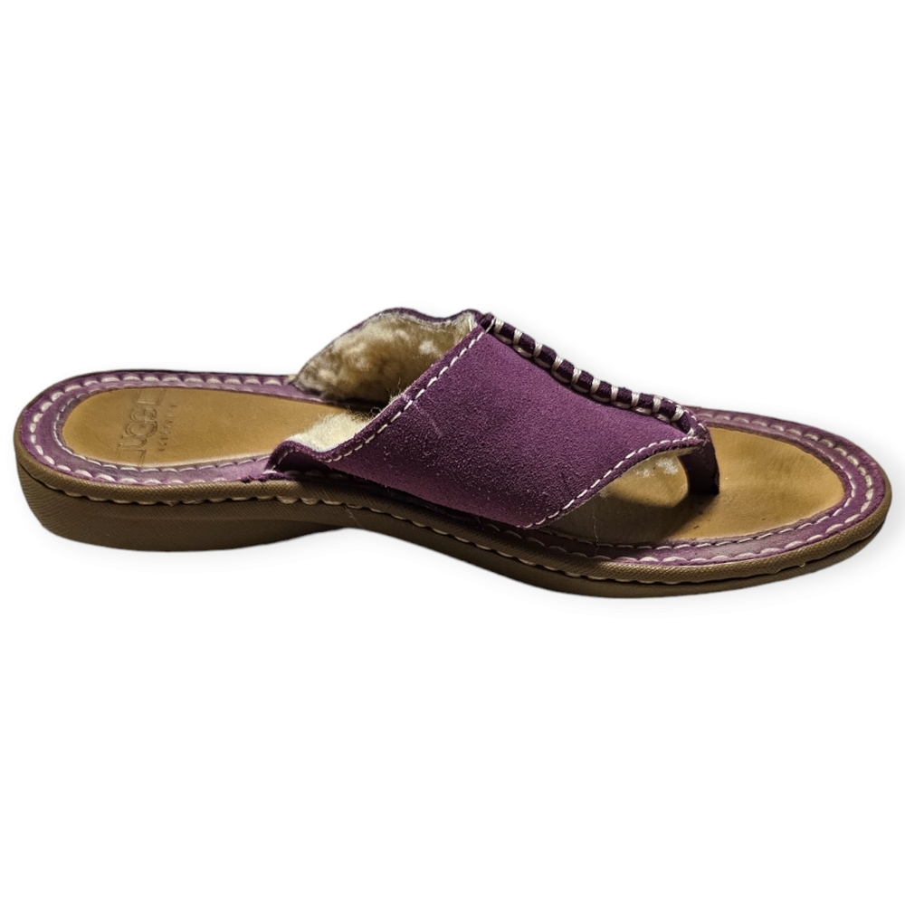 Ugg Leather Purple Thong Sherpa Lined Comfort Sandal - Picture 7 of 11